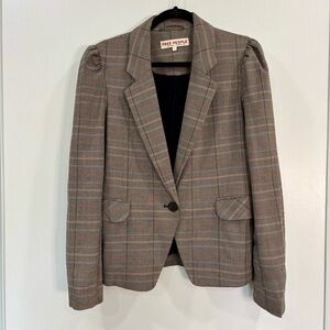 Free People Checkered Blazer in Gray and Brown